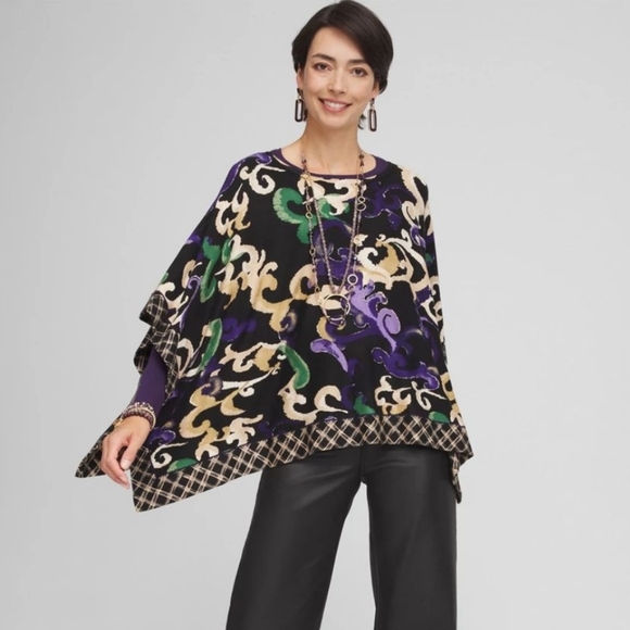 Chico's Black Scroll Print Poncho Size L/XL - Picture 1 of 7
